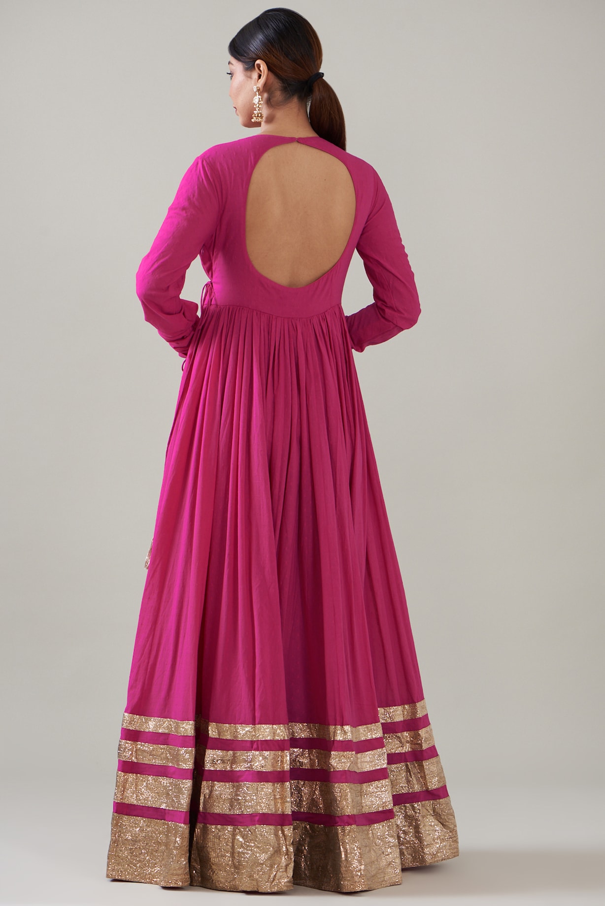 Buy Peach Deep V Neck Anarkali with Silk Organza Dupatta by Designer ITRH  Online at