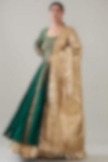 Green Silk Chanderi Anarkali Set by ITRH