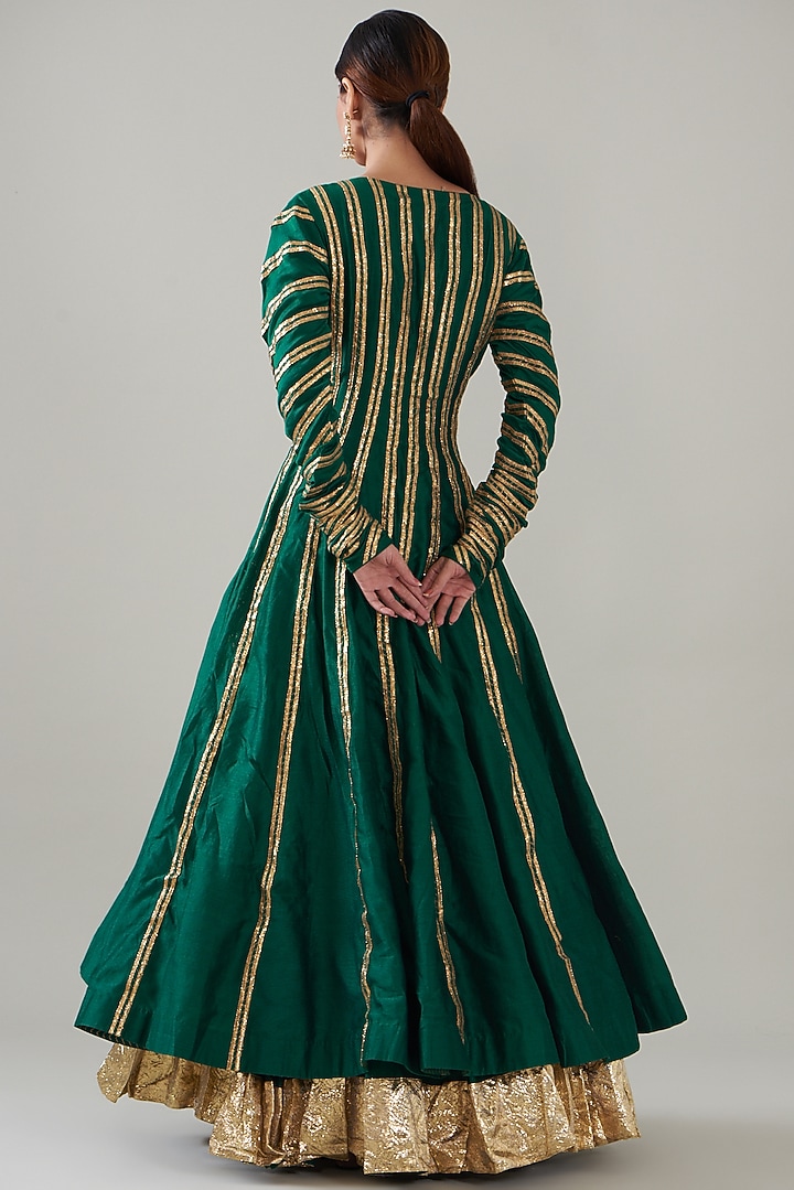 Green Silk Chanderi Bridal Anarkali Set by ITRH at Pernia's Pop Up Shop