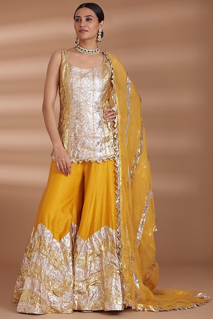 Haldi Yellow Chanderi Paneled Gharara Set by ITRH