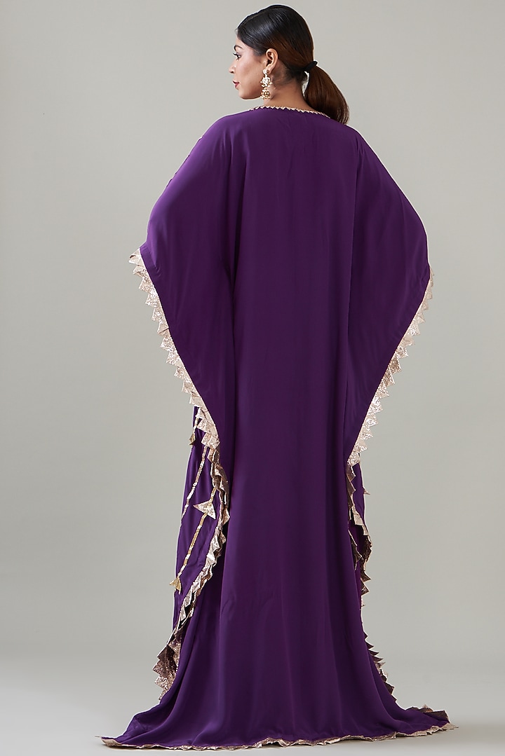 Purple Pure Crepe Embroidered Kaftan by ITRH at Pernia's Pop Up Shop