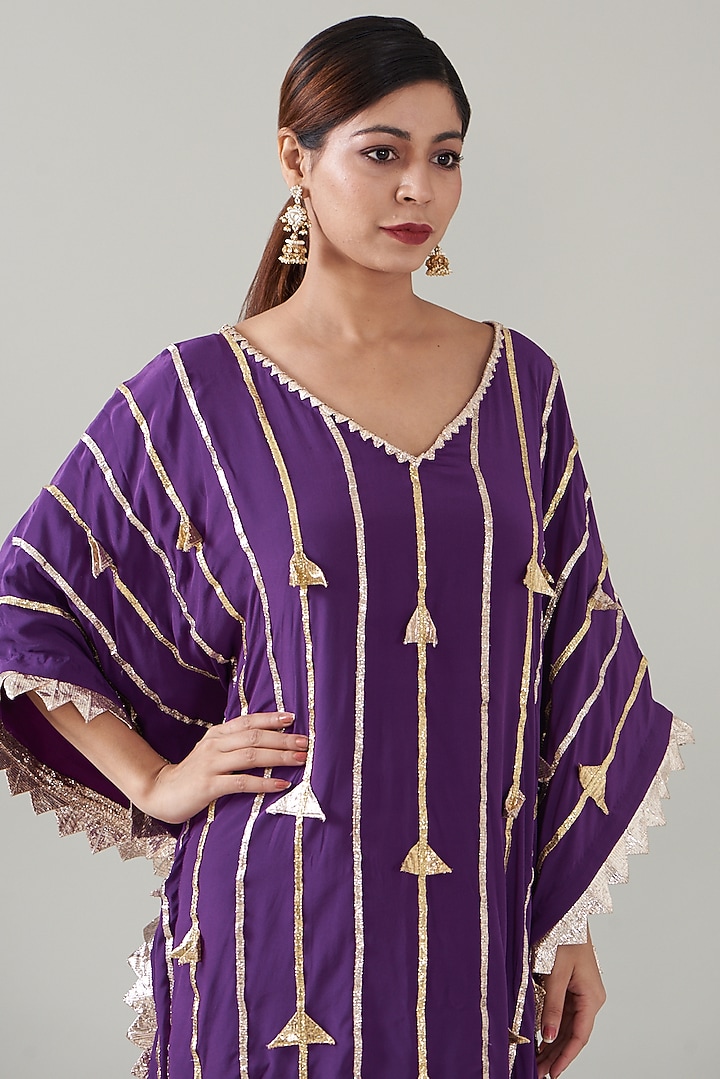 Purple Pure Crepe Embroidered Kaftan by ITRH at Pernia's Pop Up Shop