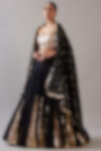 Black Silk Chanderi Lehenga Set by ITRH