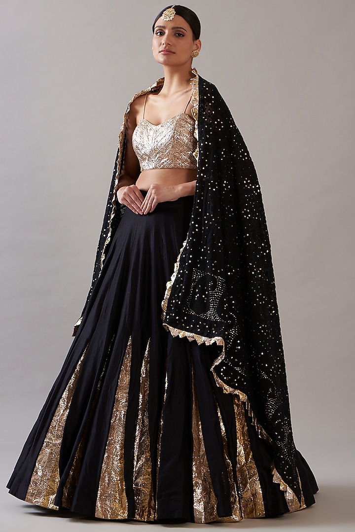 Black Silk Chanderi Lehenga Set by ITRH