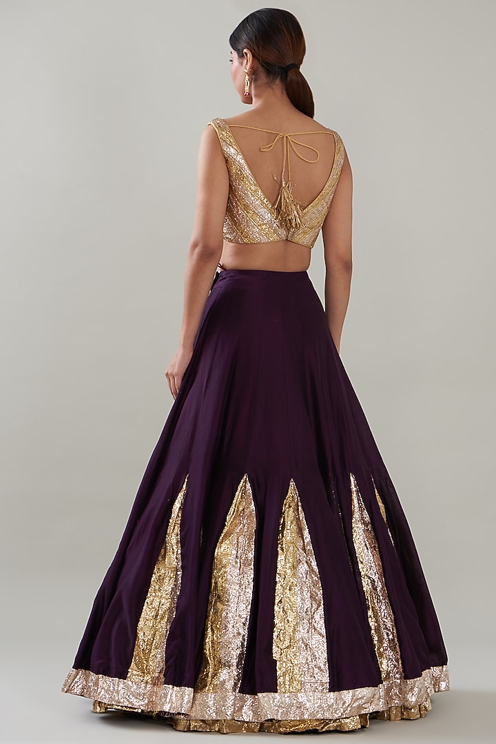 Aubergine Silk Organza Wedding Lehenga Set by ITRH at Pernia's Pop Up Shop