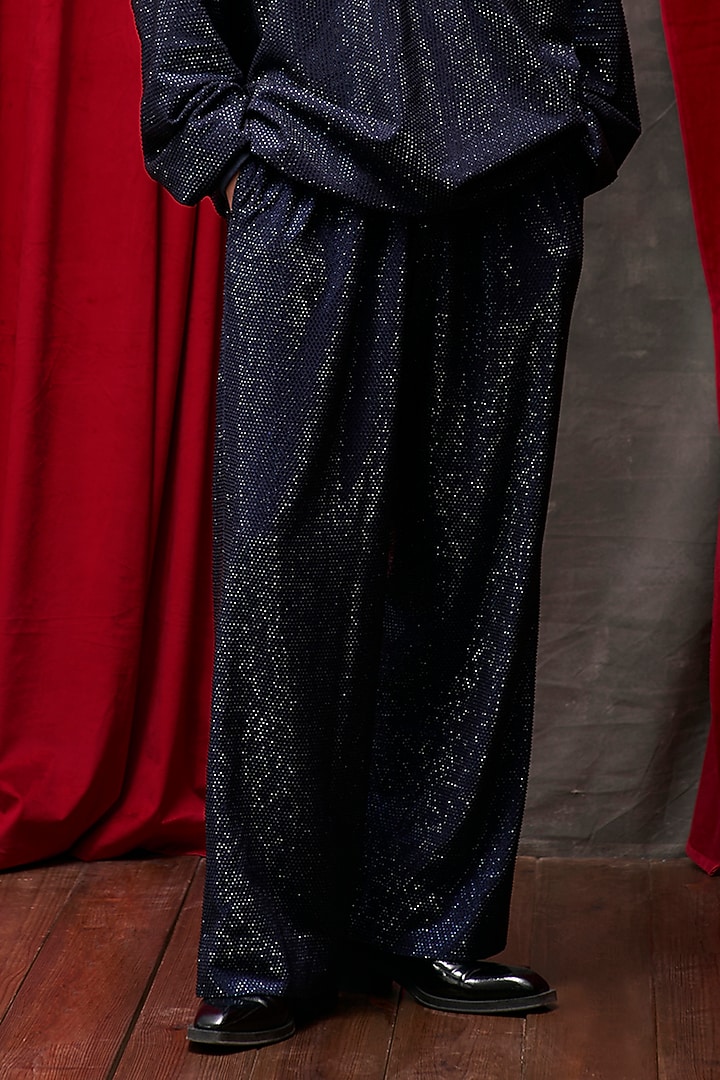 Midnight Blue Italian Crepe Crystal Embellished Co-Ord Set by ITRH at Pernia's Pop Up Shop