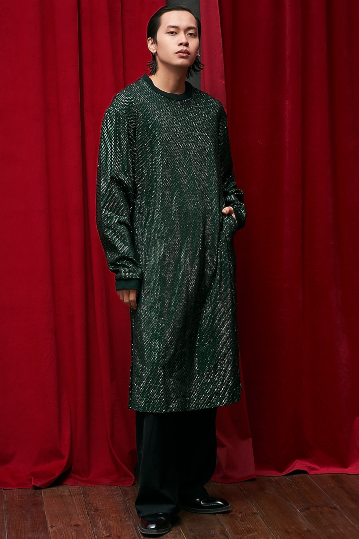 Emerald Green Italian Crepe Crystal Embellished Co-Ord Set by ITRH at Pernia's Pop Up Shop