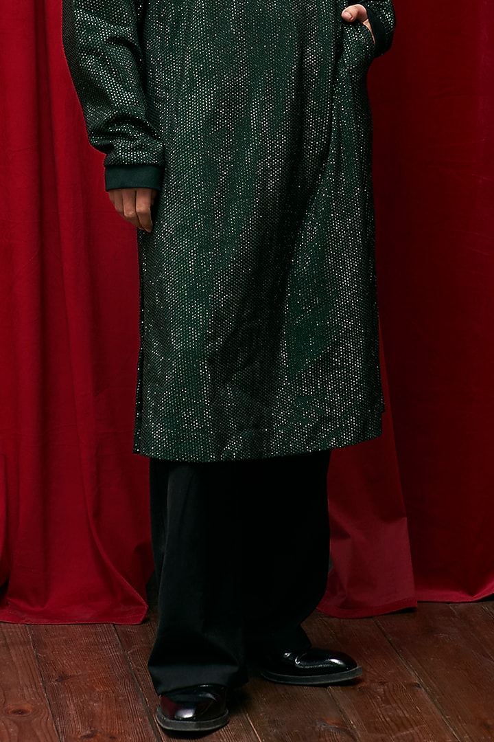 Emerald Green Italian Crepe Crystal Embellished Co-Ord Set by ITRH at Pernia's Pop Up Shop