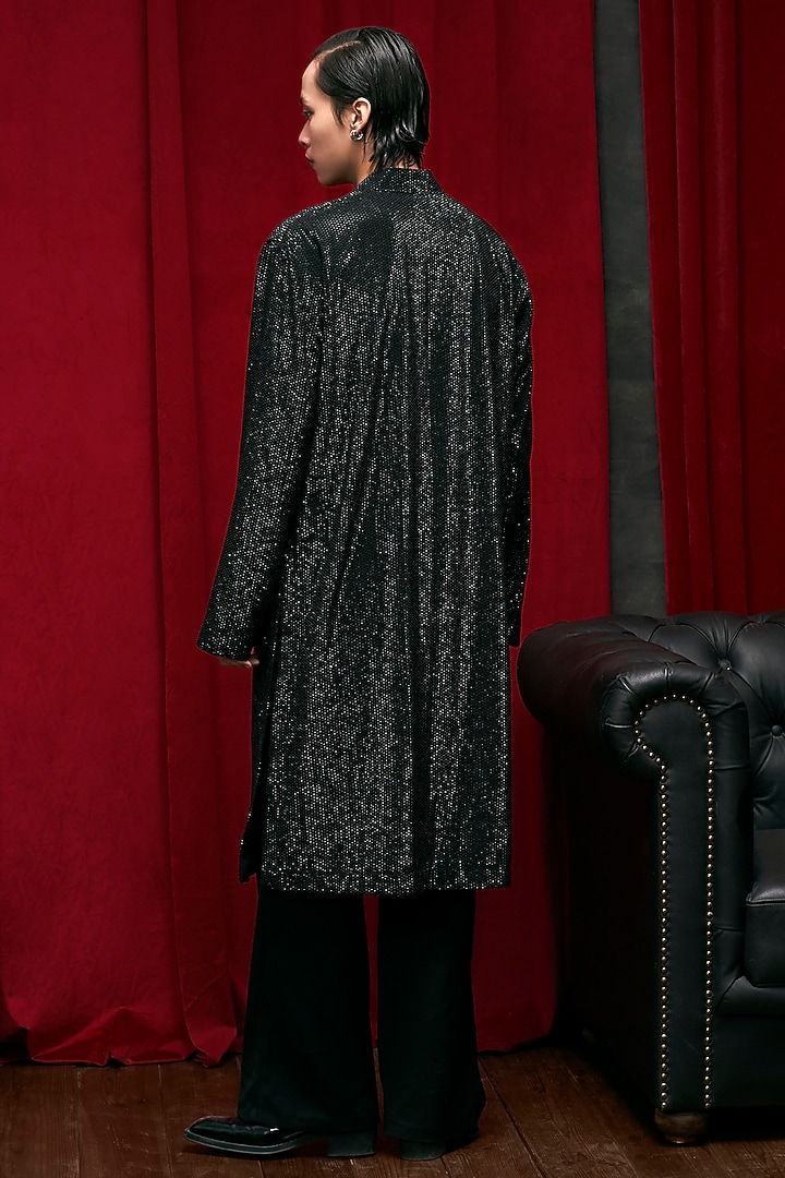 Black Net Crystal Embellished Kurta Set by ITRH at Pernia's Pop Up Shop