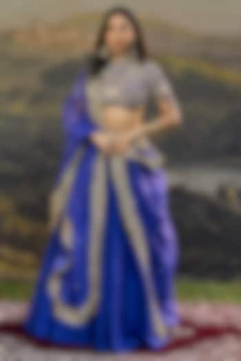 Electric Blue Silk Jadau Embroidered Bridal Lehenga Set by ITRH at Pernia's Pop Up Shop