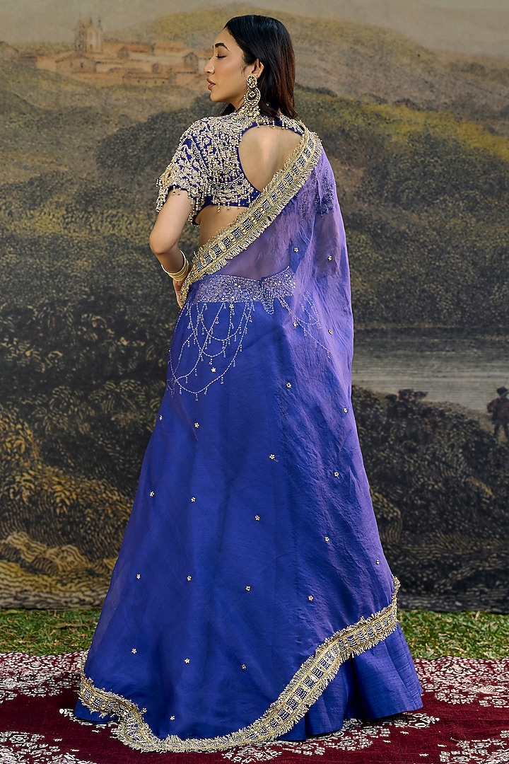 Electric Blue Silk Jadau Embroidered Bridal Lehenga Set by ITRH at Pernia's Pop Up Shop