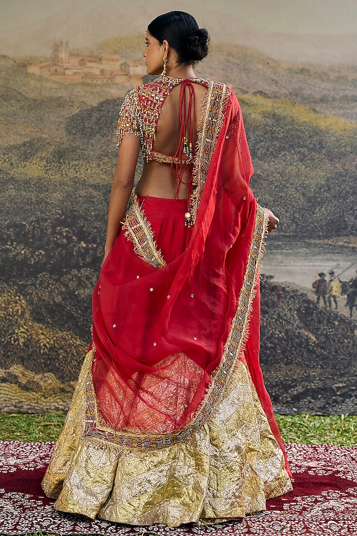 Red Silk Gota Work Bridal Lehenga Set by ITRH at Pernia's Pop Up Shop