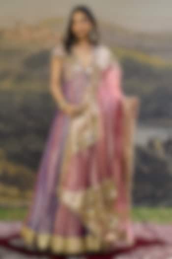 Purple & Pink Tissue Hand Embroidered Bridal Anarkali With Dupatta by ITRH at Pernia's Pop Up Shop