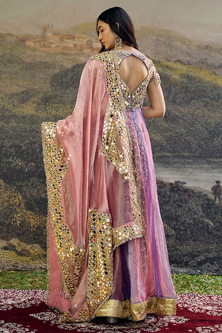 Purple & Pink Tissue Hand Embroidered Bridal Anarkali With Dupatta by ITRH at Pernia's Pop Up Shop