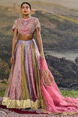 Multi-Colored Tissue Gota Work Lehenga Set by ITRH