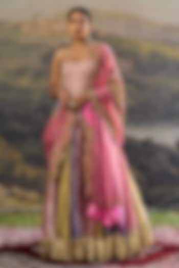 Multi-Colored Tissue Zari Embroidered Paneled Bridal Lehenga Set by ITRH at Pernia's Pop Up Shop