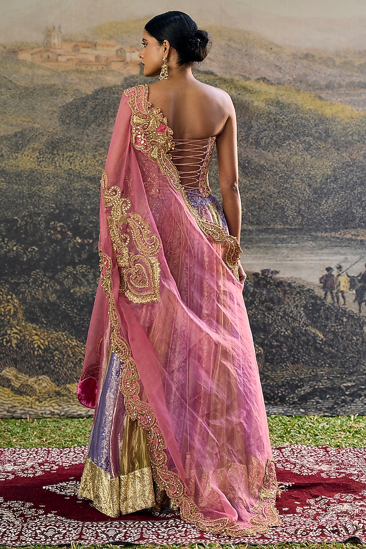 Multi-Colored Tissue Zari Embroidered Paneled Bridal Lehenga Set by ITRH at Pernia's Pop Up Shop