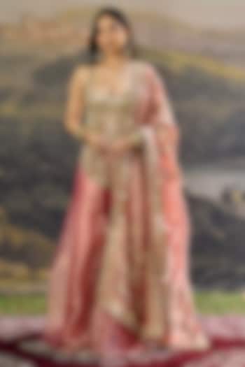 Pink Tissue Mirror Hand Embroidered Bridal Sharara Set by ITRH at Pernia's Pop Up Shop