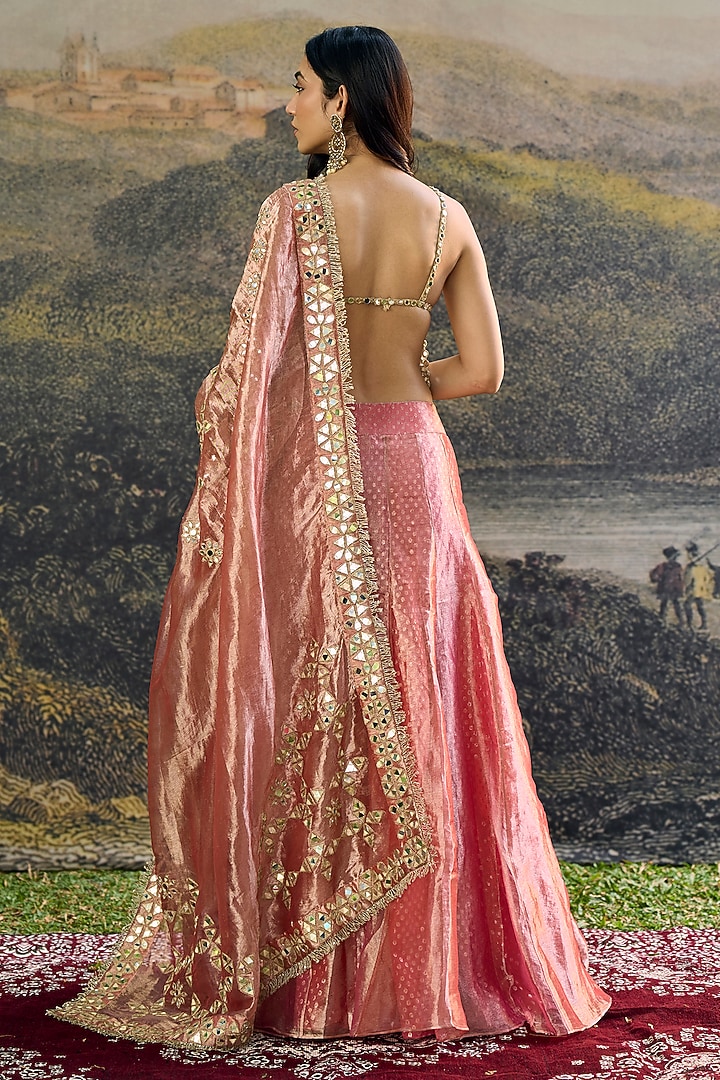 Pink Tissue Mirror Hand Embroidered Bridal Sharara Set by ITRH at Pernia's Pop Up Shop