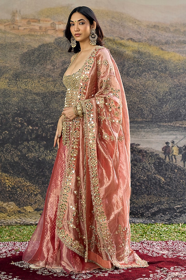 Pink Tissue Mirror Hand Embroidered Bridal Sharara Set by ITRH at Pernia's Pop Up Shop