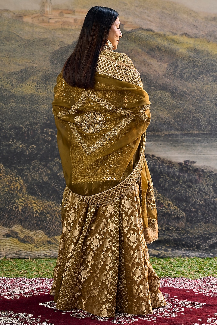 Brown Silk Brocade Zari Embroidered Bridal Sharara Set by ITRH at Pernia's Pop Up Shop