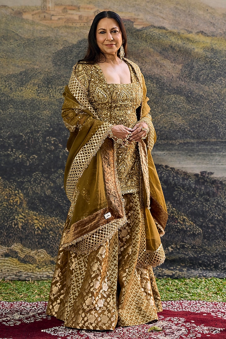 Brown Silk Brocade Zari Embroidered Bridal Sharara Set by ITRH at Pernia's Pop Up Shop