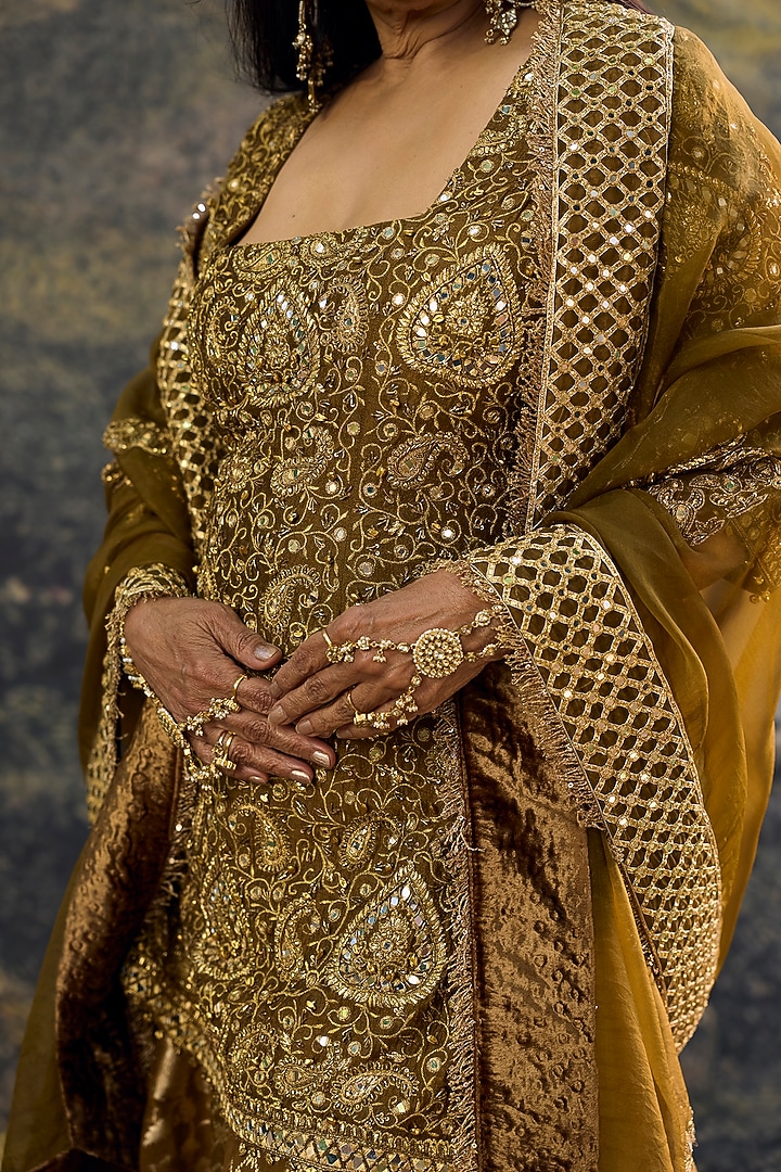 Brown Silk Brocade Zari Embroidered Bridal Sharara Set by ITRH at Pernia's Pop Up Shop