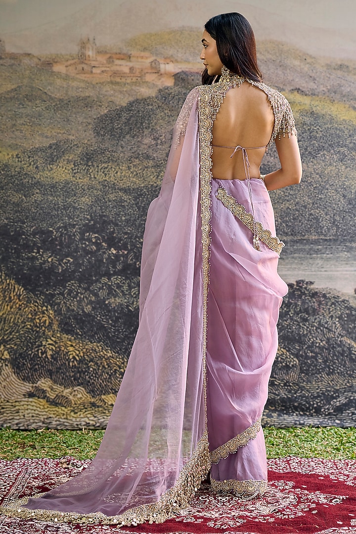Lilac Organza Jadau Embroidered Bridal Saree Set by ITRH at Pernia's Pop Up Shop