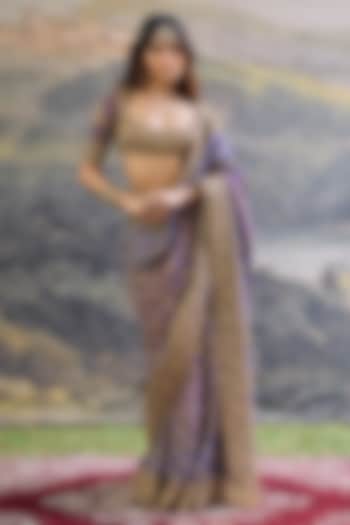 Blue & Purple Ombre Georgette Hand Embroidered Bridal Saree Set by ITRH at Pernia's Pop Up Shop