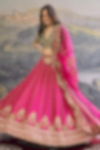 Fuchsia Pink Crepe Embroidered Bridal Lehenga Set by ITRH at Pernia's Pop Up Shop