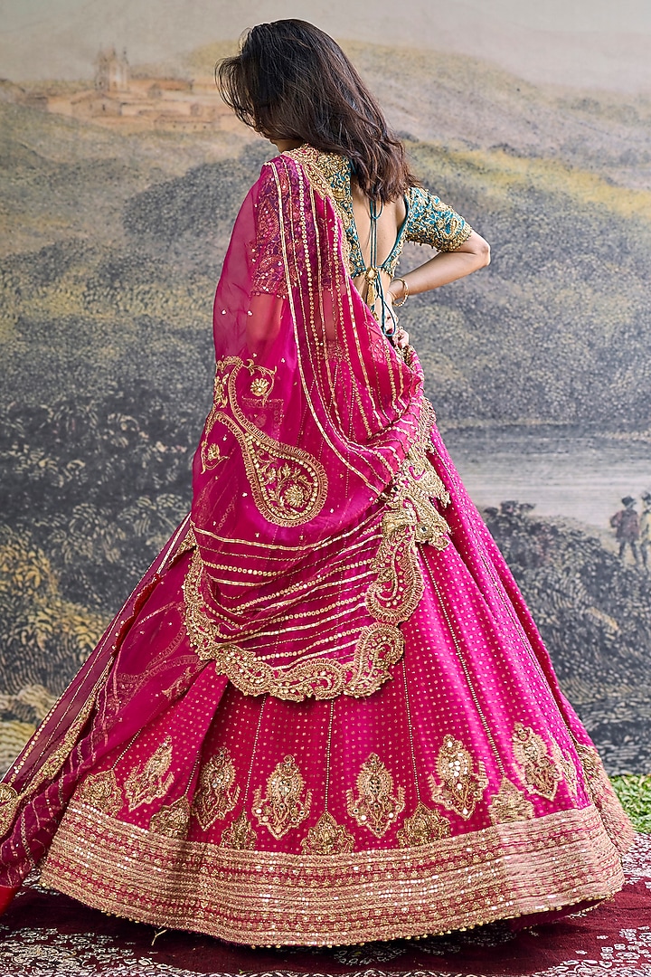 Fuchsia Pink Crepe Embroidered Bridal Lehenga Set by ITRH at Pernia's Pop Up Shop