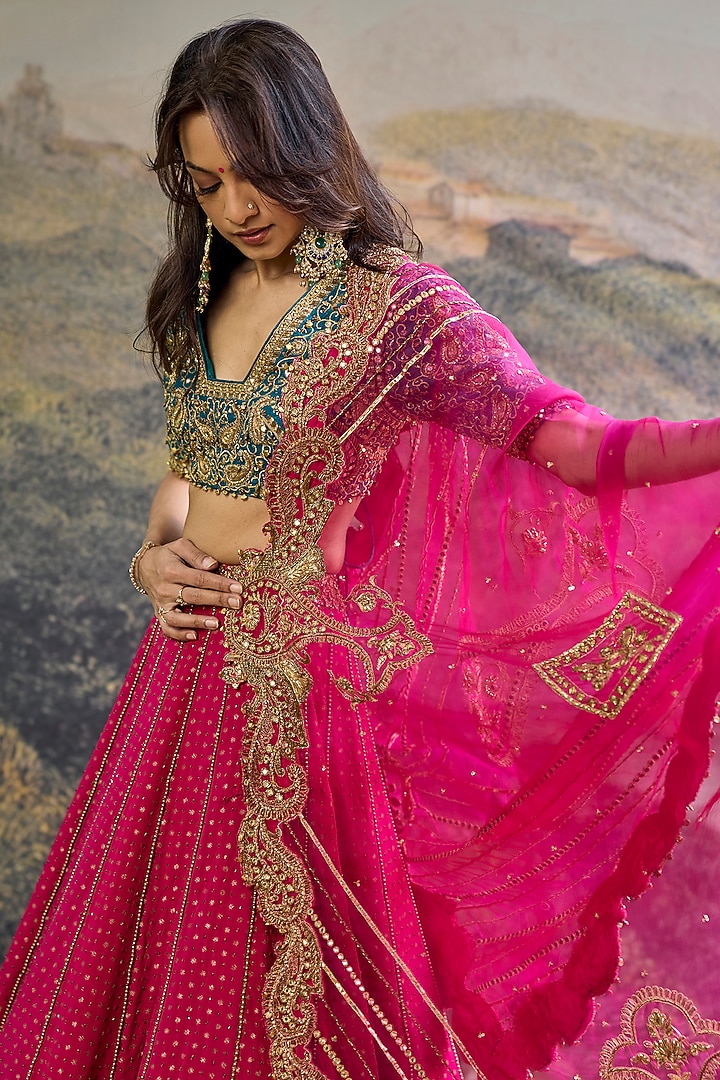 Fuchsia Pink Crepe Embroidered Bridal Lehenga Set by ITRH at Pernia's Pop Up Shop