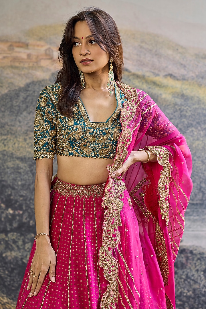 Fuchsia Pink Crepe Embroidered Bridal Lehenga Set by ITRH at Pernia's Pop Up Shop