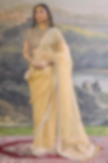 Butter Yellow Organza Embroidered Bridal Saree Set by ITRH at Pernia's Pop Up Shop