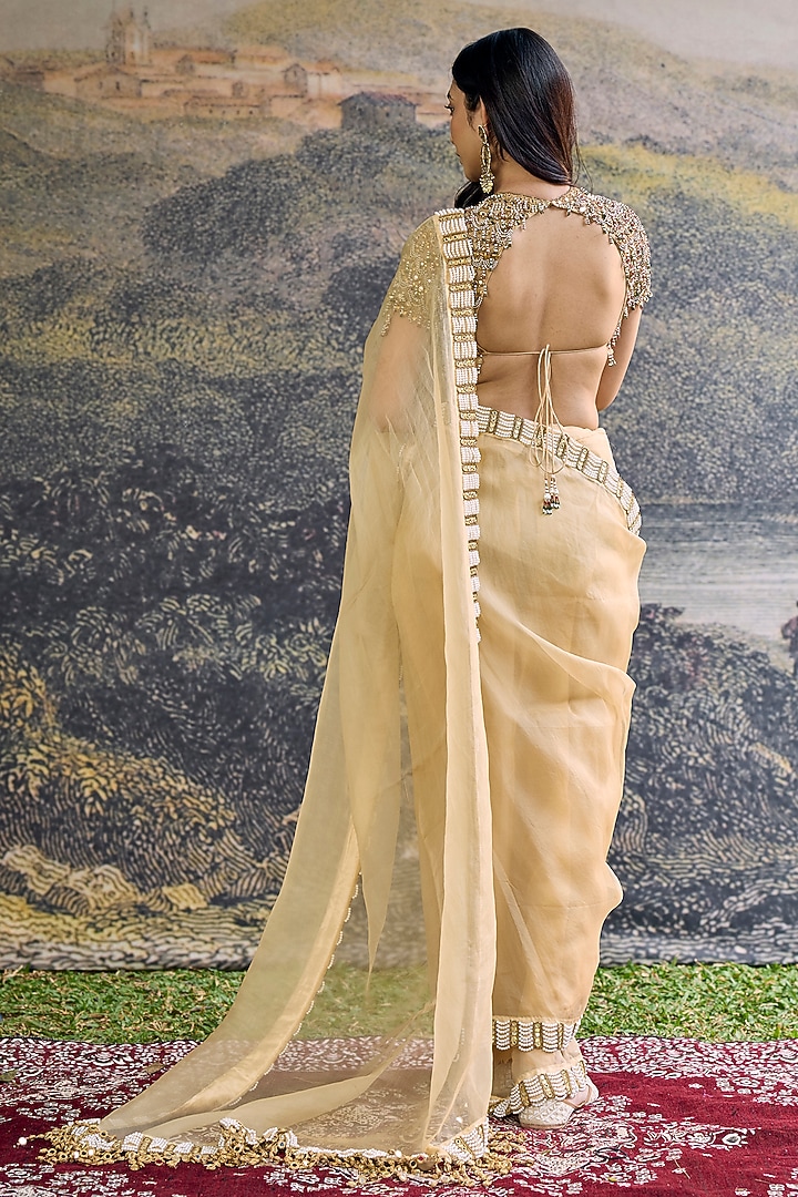 Butter Yellow Organza Embroidered Bridal Saree Set by ITRH at Pernia's Pop Up Shop