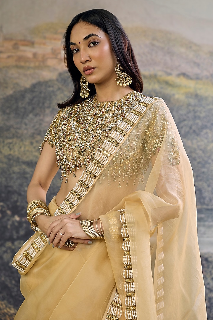 Butter Yellow Organza Embroidered Bridal Saree Set by ITRH at Pernia's Pop Up Shop