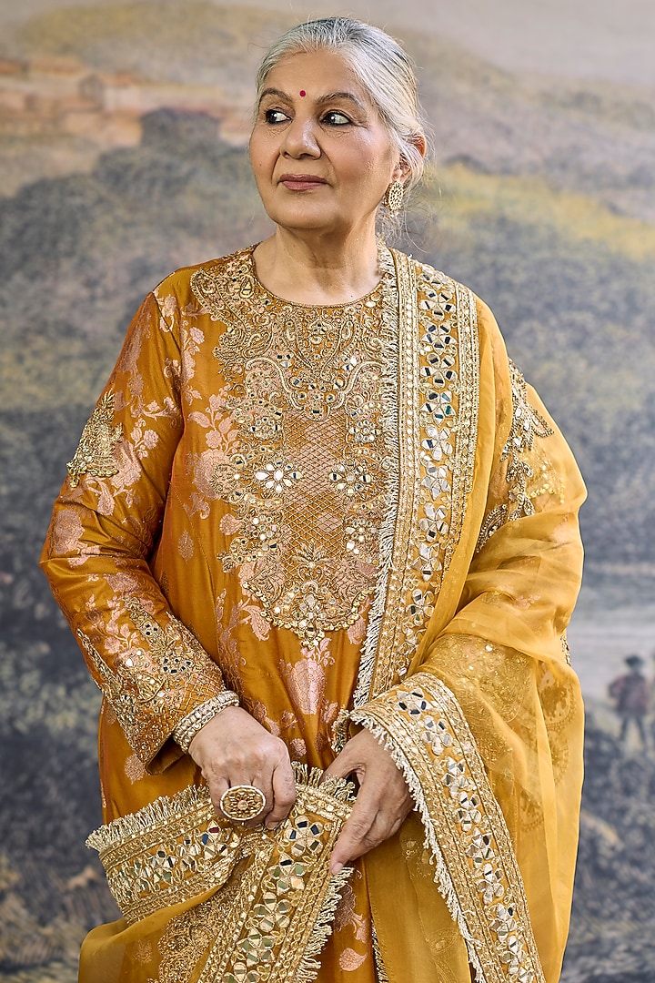 Mustard Brocade Embroidered Bridal Sharara Set by ITRH at Pernia's Pop Up Shop