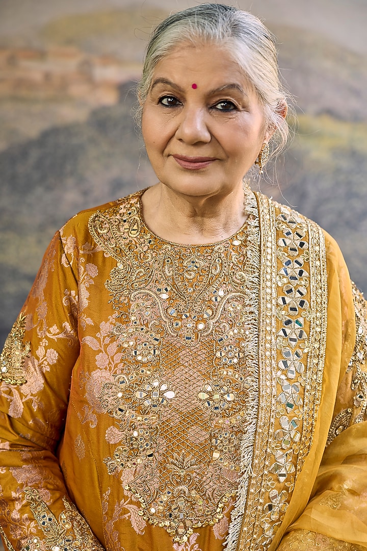 Mustard Brocade Embroidered Bridal Sharara Set by ITRH at Pernia's Pop Up Shop