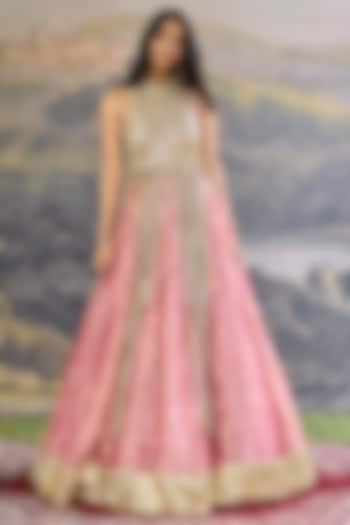 Pink Tissue Mirror Embroidered Bridal Lehenga Set by ITRH at Pernia's Pop Up Shop