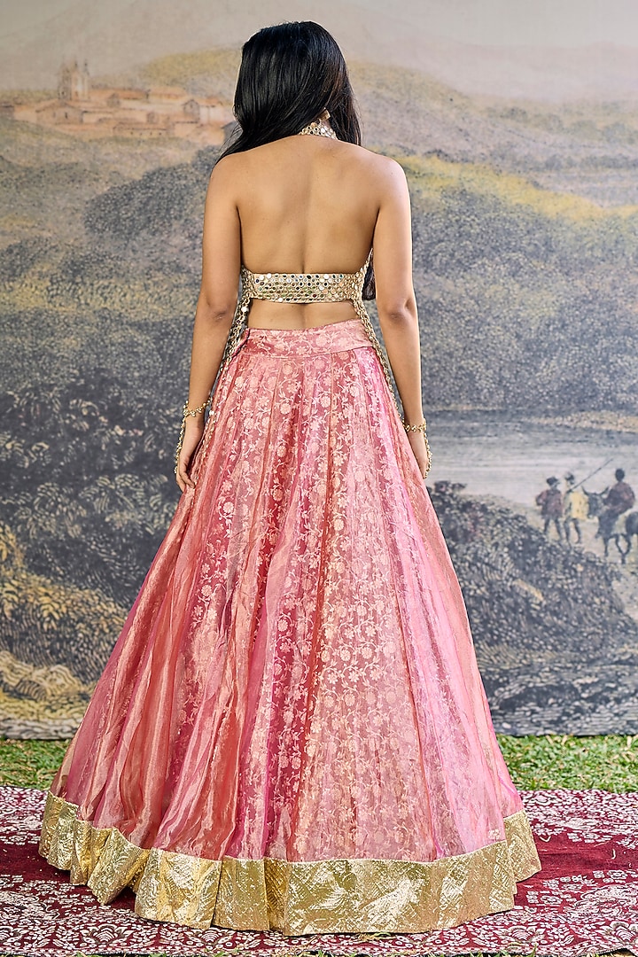 Pink Tissue Mirror Embroidered Bridal Lehenga Set by ITRH at Pernia's Pop Up Shop