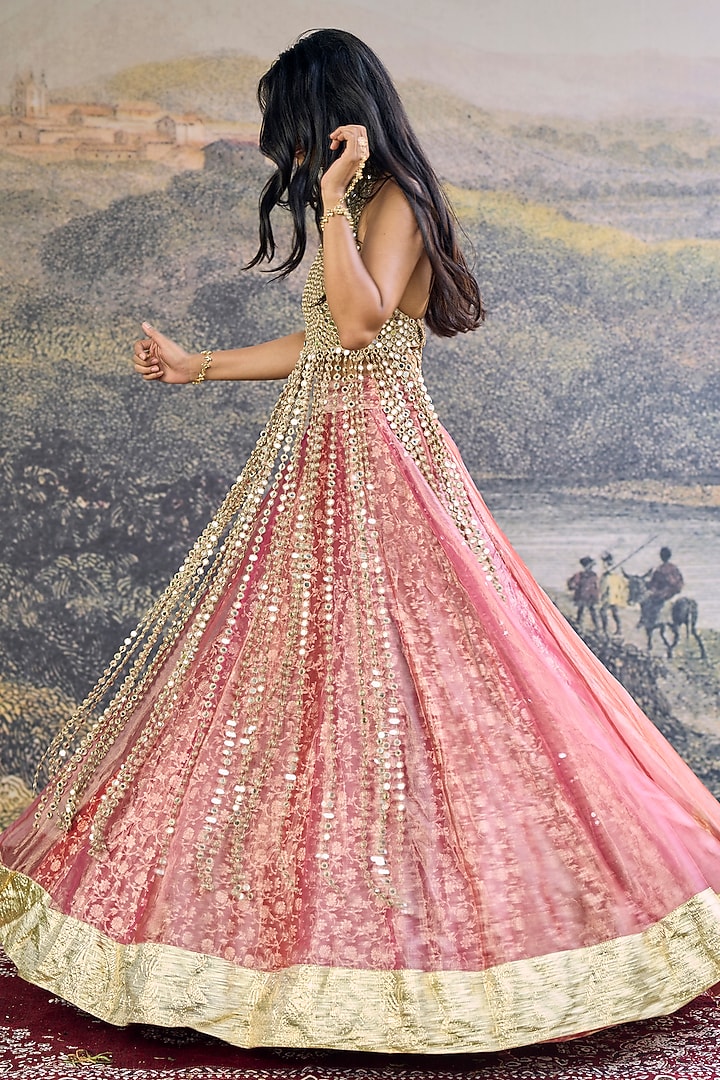 Pink Tissue Mirror Embroidered Bridal Lehenga Set by ITRH at Pernia's Pop Up Shop