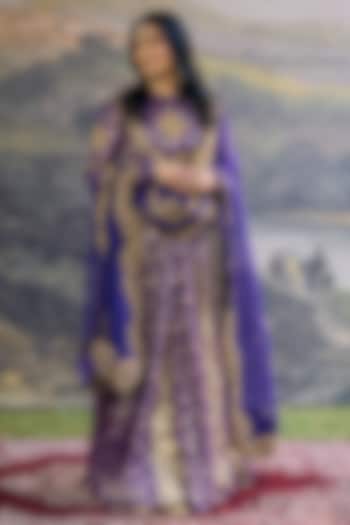 Purple Brocade Embellished Angrakha Bridal Anarkali Set by ITRH at Pernia's Pop Up Shop