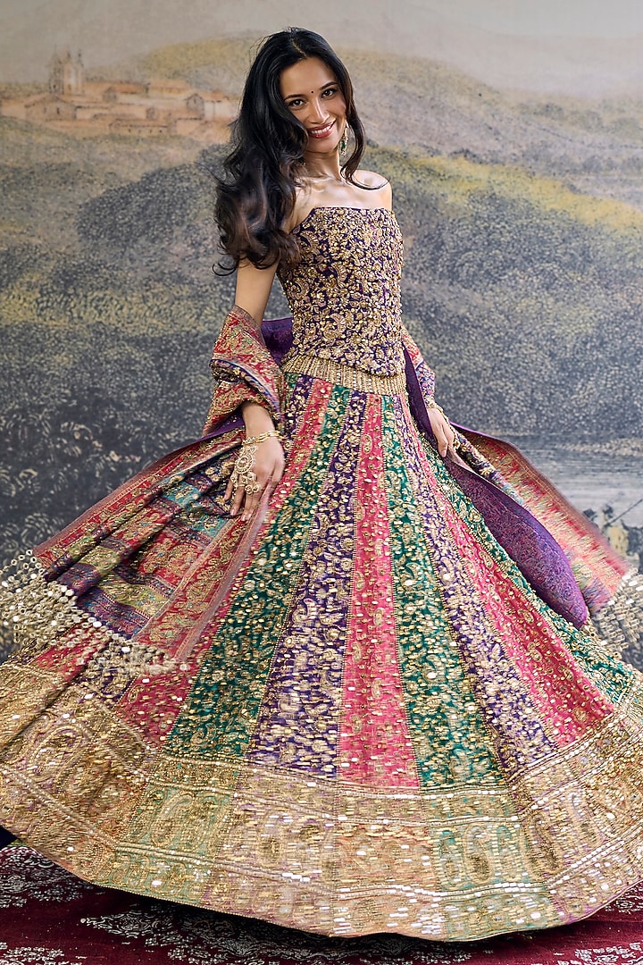 Multi-Colored Jamawar Bridal Lehenga Set by ITRH at Pernia's Pop Up Shop