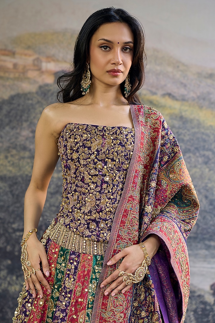 Multi-Colored Jamawar Bridal Lehenga Set by ITRH at Pernia's Pop Up Shop