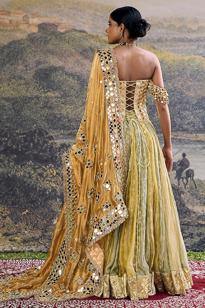 Yellow & Green Tissue Paneled Bridal Lehenga Set by ITRH at Pernia's Pop Up Shop