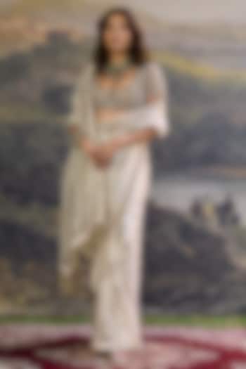 Silver Tissue Pre-Draped Bridal Saree Set by ITRH at Pernia's Pop Up Shop