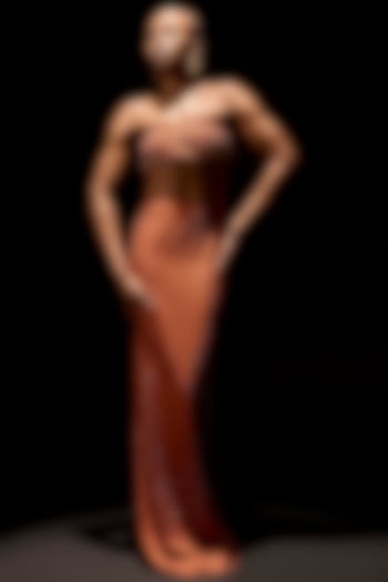 Rust Crepe Motifs Embroidered Skirt Set by ITRH at Pernia's Pop Up Shop