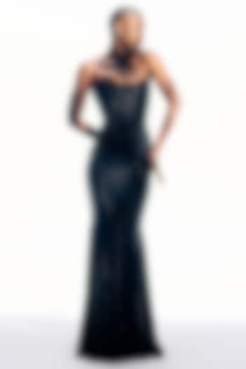 Black Melon Crepe Fishtail Draped Wedding Gown by ITRH at Pernia's Pop Up Shop