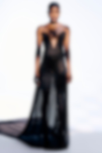 Brown Net Corseted Ruched Bridal Gown by ITRH at Pernia's Pop Up Shop