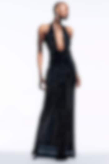 Black Stretch Net Fishtail Ruched Wedding Gown by ITRH at Pernia's Pop Up Shop